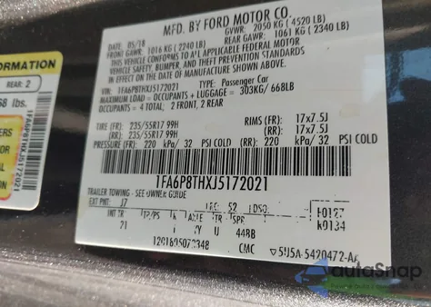 2018 Ford Mustang Ecoboost z USA, uszkodzony, nr VIN 1FA6P8THXJ5172021